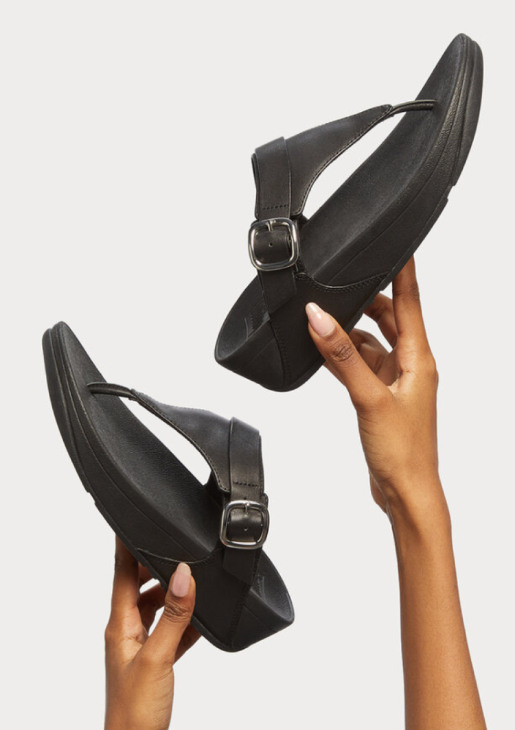Lulu Adjustable Toe Post Leather 090 all black