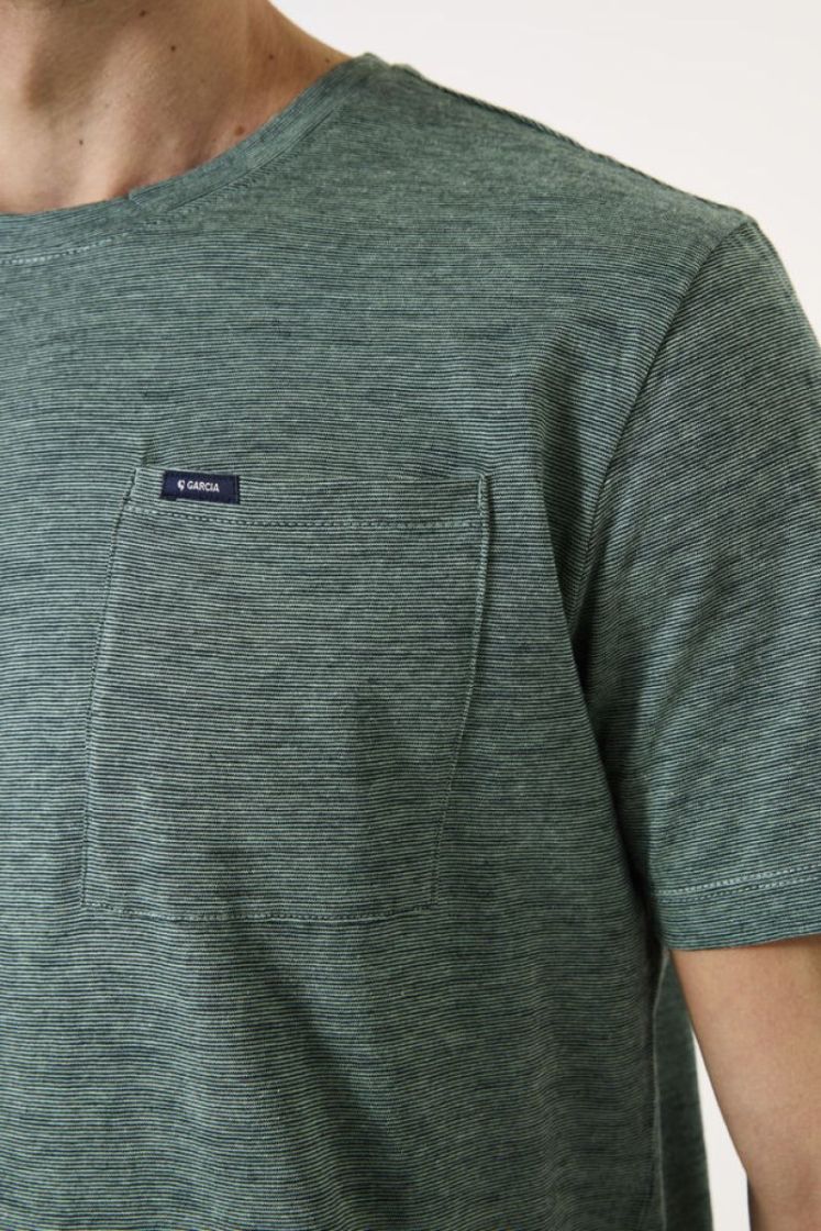 T-shirt basic NOS superfijne streepjes 5482 frost jade