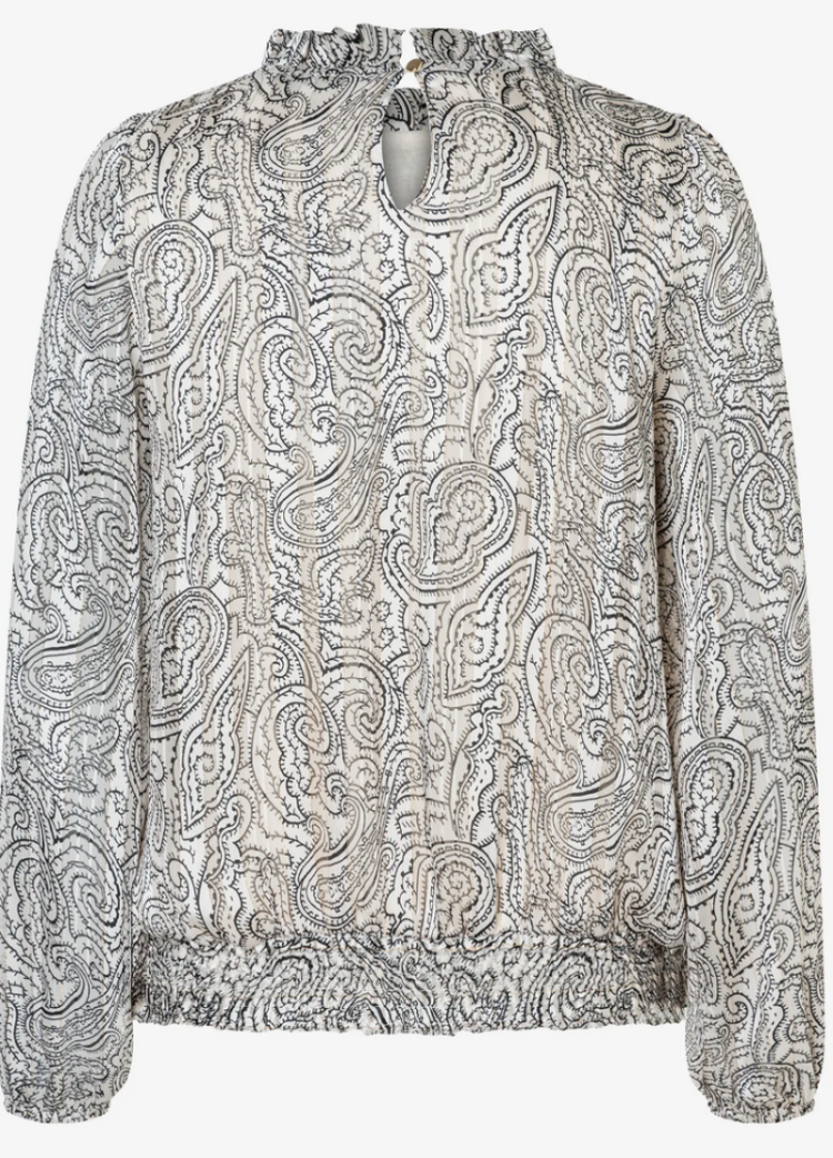 Blouse print rek onderaan hoge hals 2031 twotone paisley