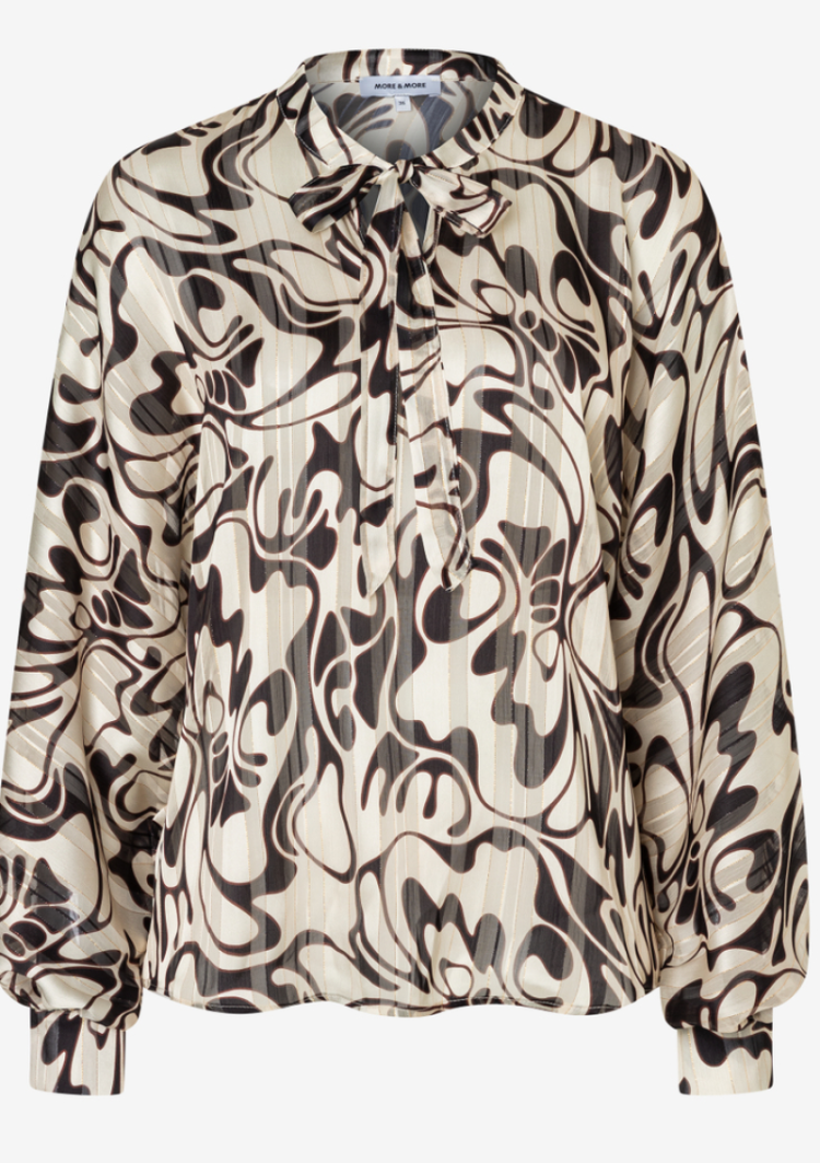 Blouse doorzichtig print ecru dbl roest 3790 glam art print