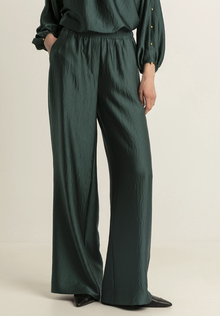 Broek satijn brede pijpen EX50 dark jade