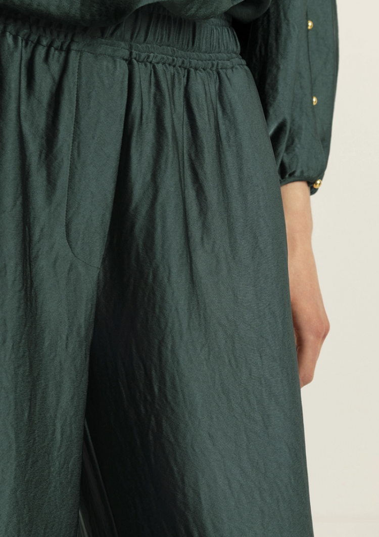 Broek satijn brede pijpen EX50 dark jade 