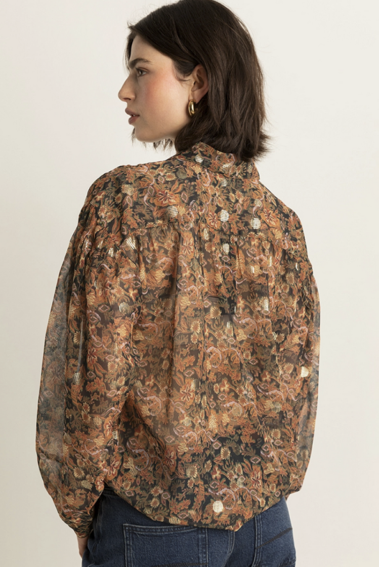 Blouse bloemenprint roest zwart goud EX20 pepper
