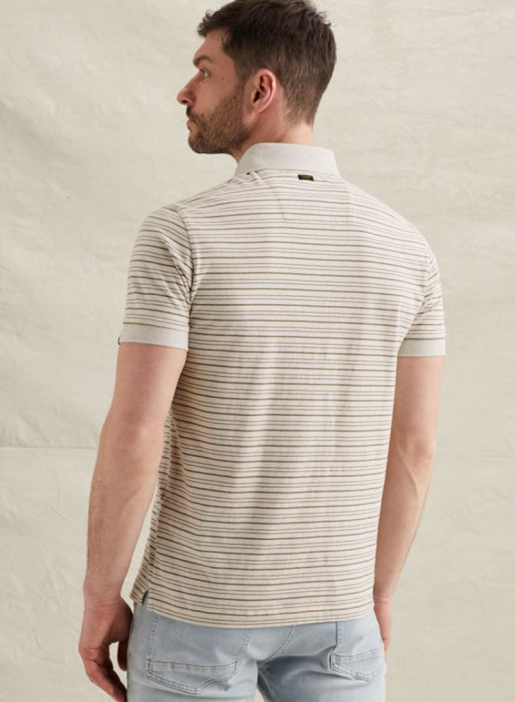 Polo fijn gestreept ecru taupe 7001