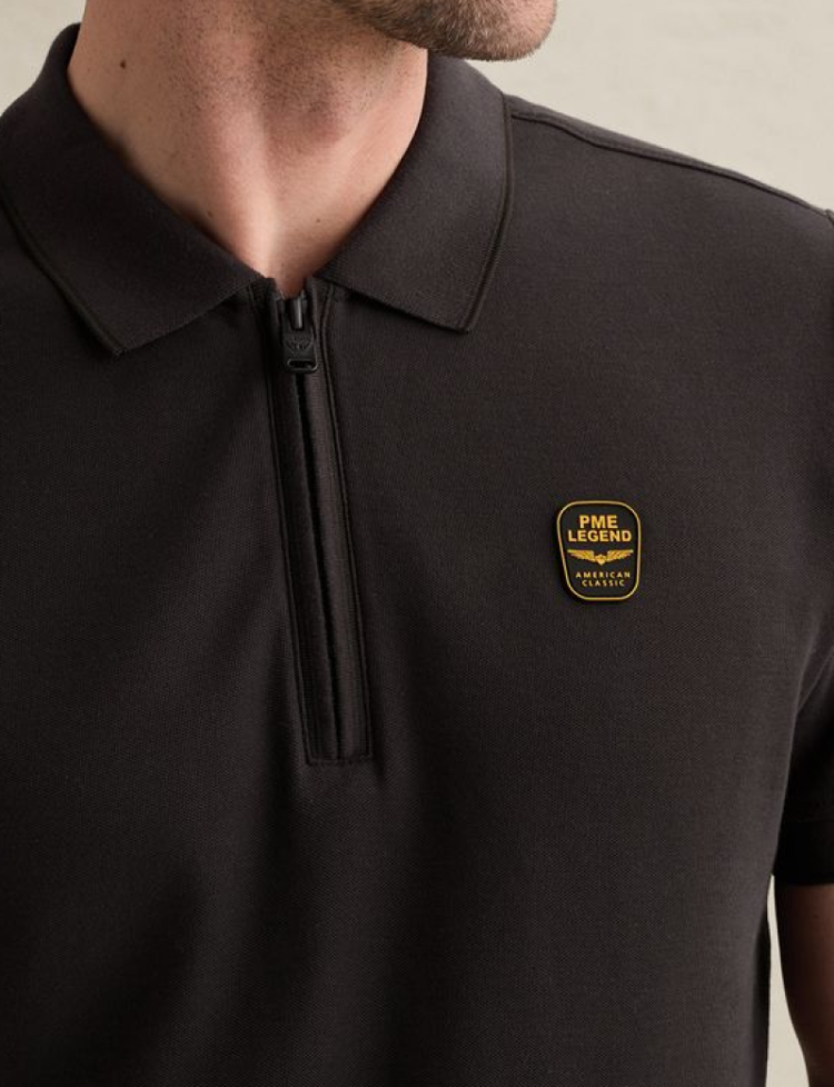 Polo km met rits aan kraag 9140 obsidian