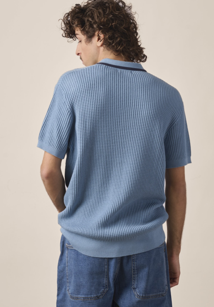 knitted polo met structuur km 425 sky blue