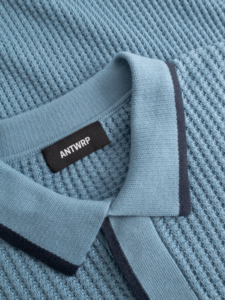 knitted polo met structuur km 425 sky blue