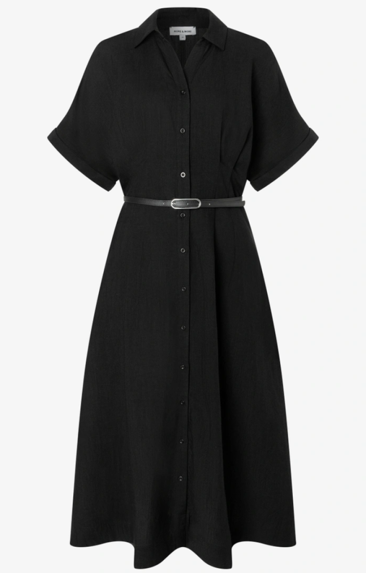 Kleed km lang linnen met riem 0790 black