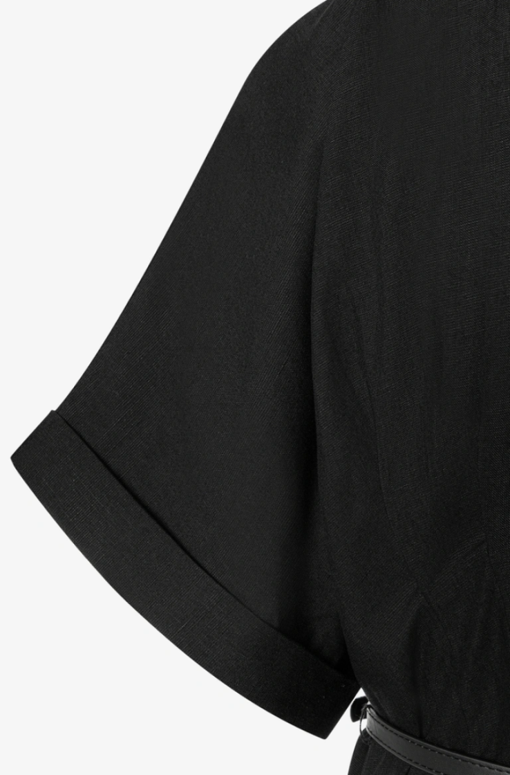 Kleed km lang linnen met riem  0790 black