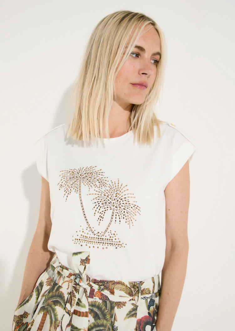T-shirt km met palmbomen in strass 0041 off white