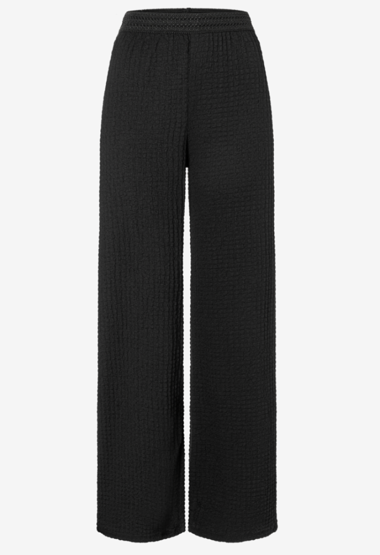 Broek structuur stretch brede pijpen 0790 black