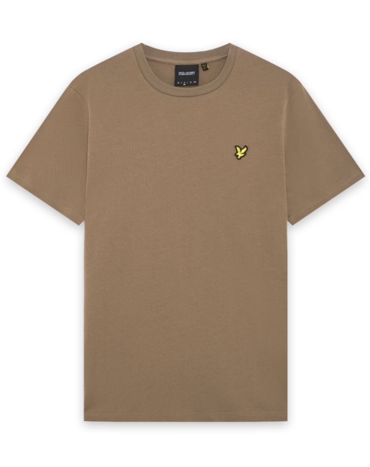 Plain T-shirt effen basic geel logo X569 khaki ash