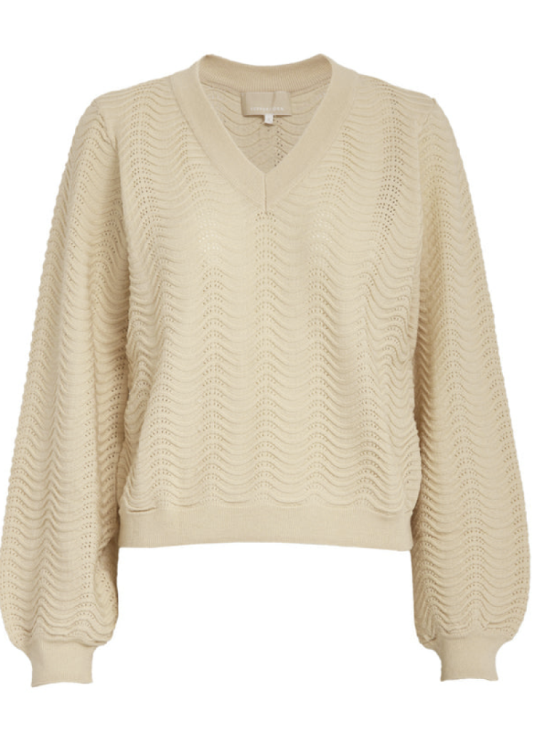 Ruthia V-neck dun superzacht golvenstructuur 0265 sandshell