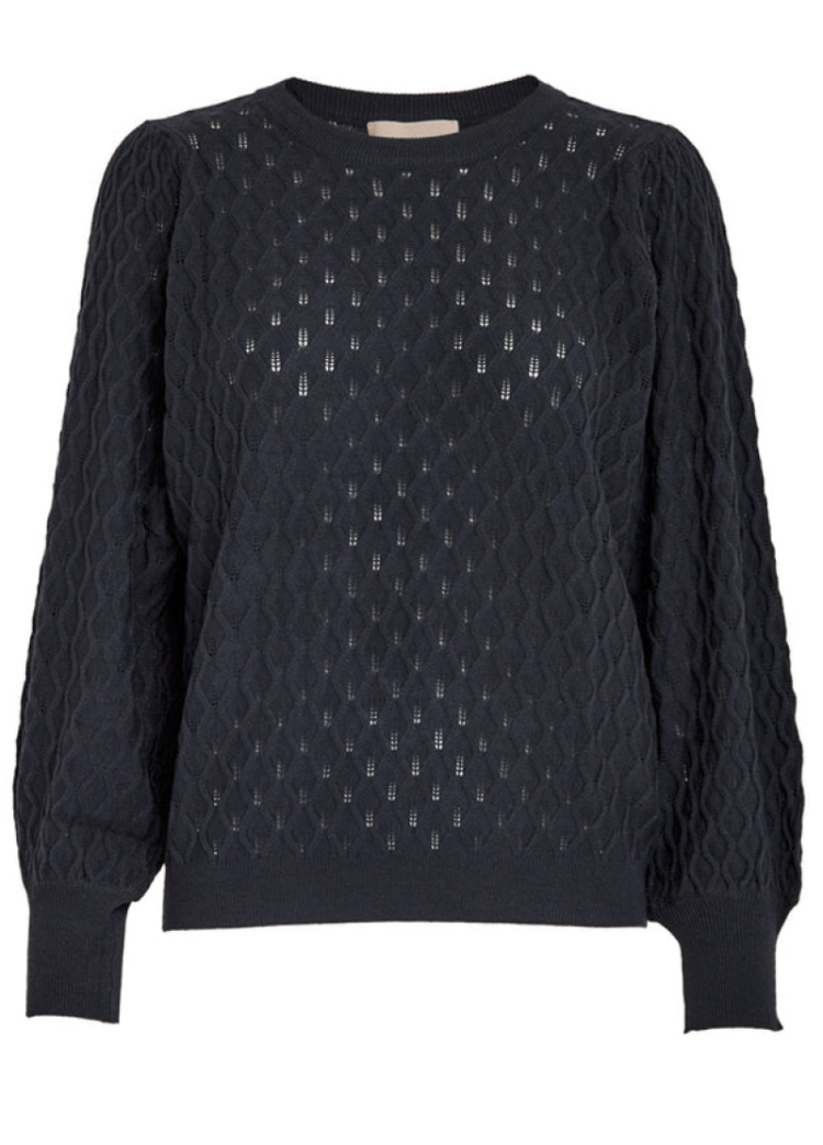 Rosalia Puff Sleeve pull ronde hals structuur dun 2994 sky captain