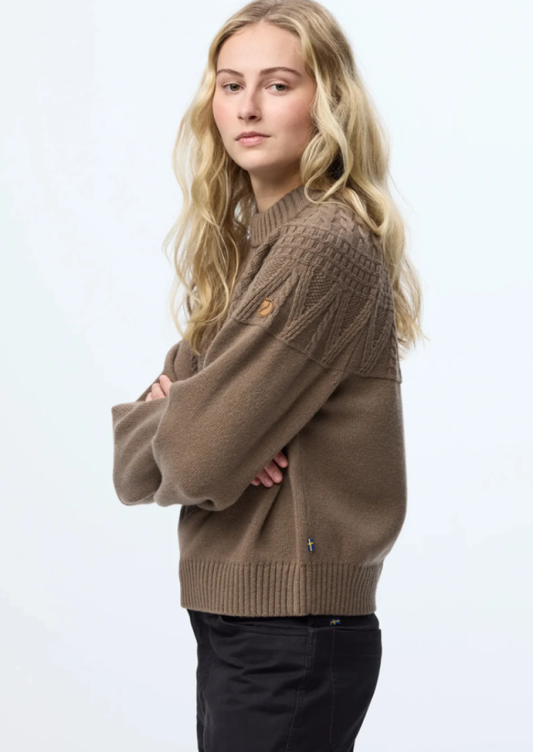 Ovik Solid Jacquard Knit Women 244 Suede Brown