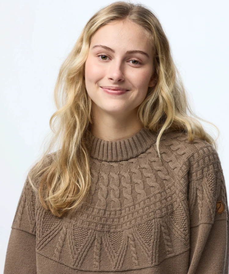 Ovik Solid Jacquard Knit Women 244 Suede Brown