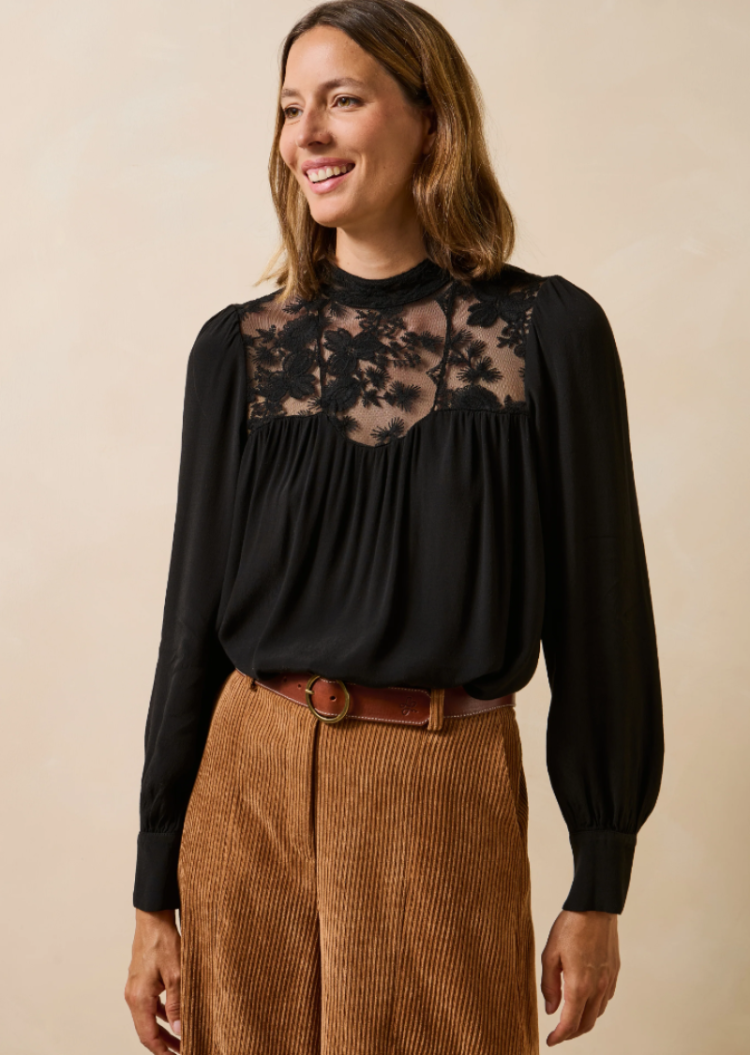 Blouse met kanten bovenstuk 700 noir