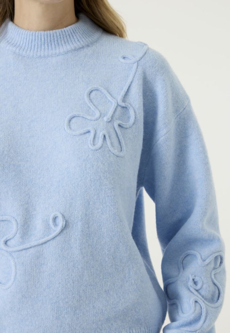 Pull lm effen met opliggende bloemen tst 4608-breeze blue