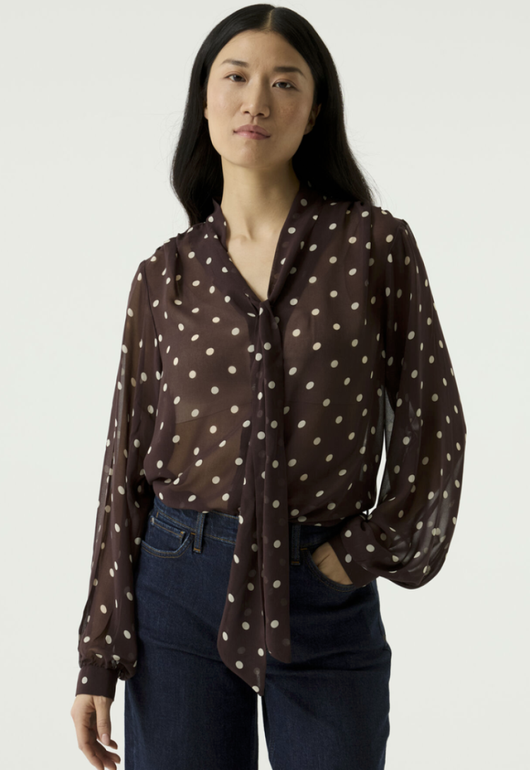 Blouse bolletjes met striklint aan hals 4478-hazel bloom