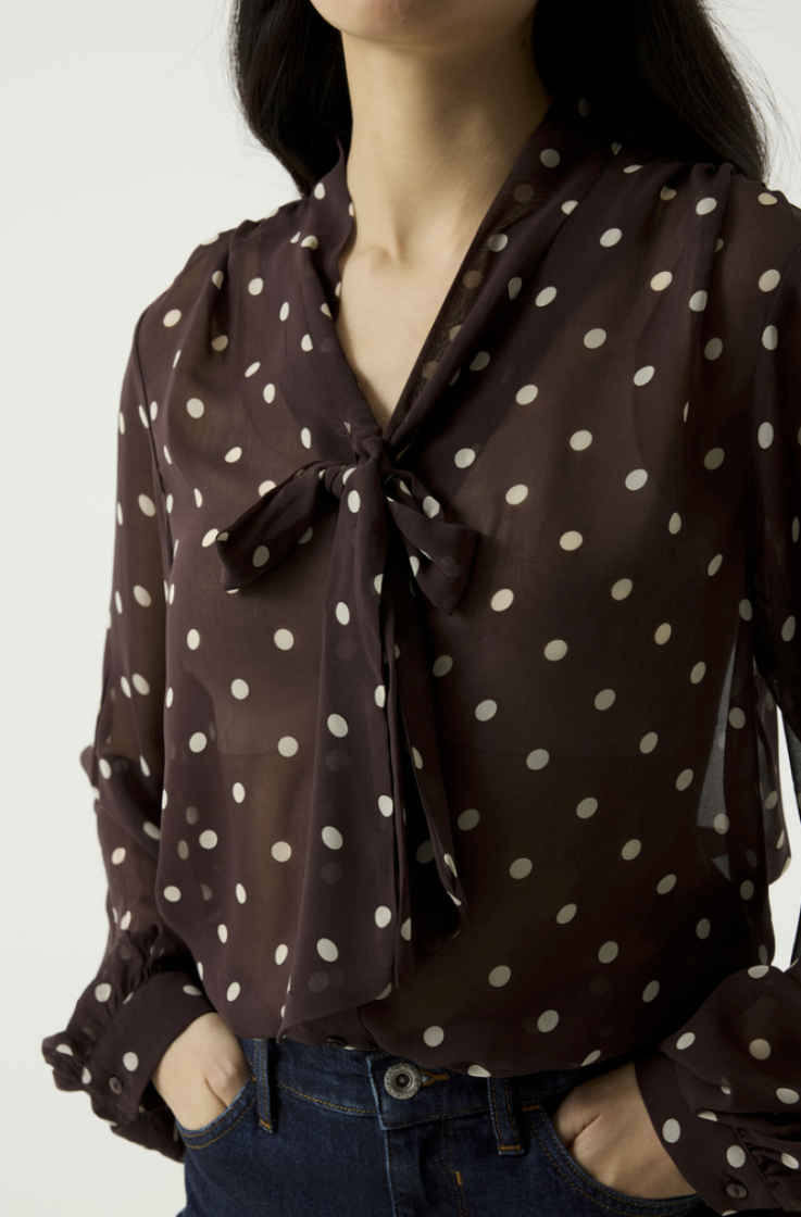 Blouse bolletjes met striklint aan hals 4478-hazel bloom