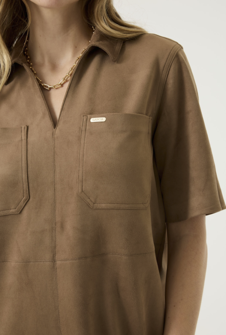 Kleed km suède met kraagje  5232-soft taupe