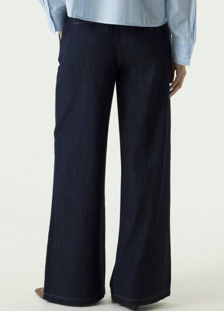 Jeansbroek met striklint in taille brede pipen 5032-rinsed