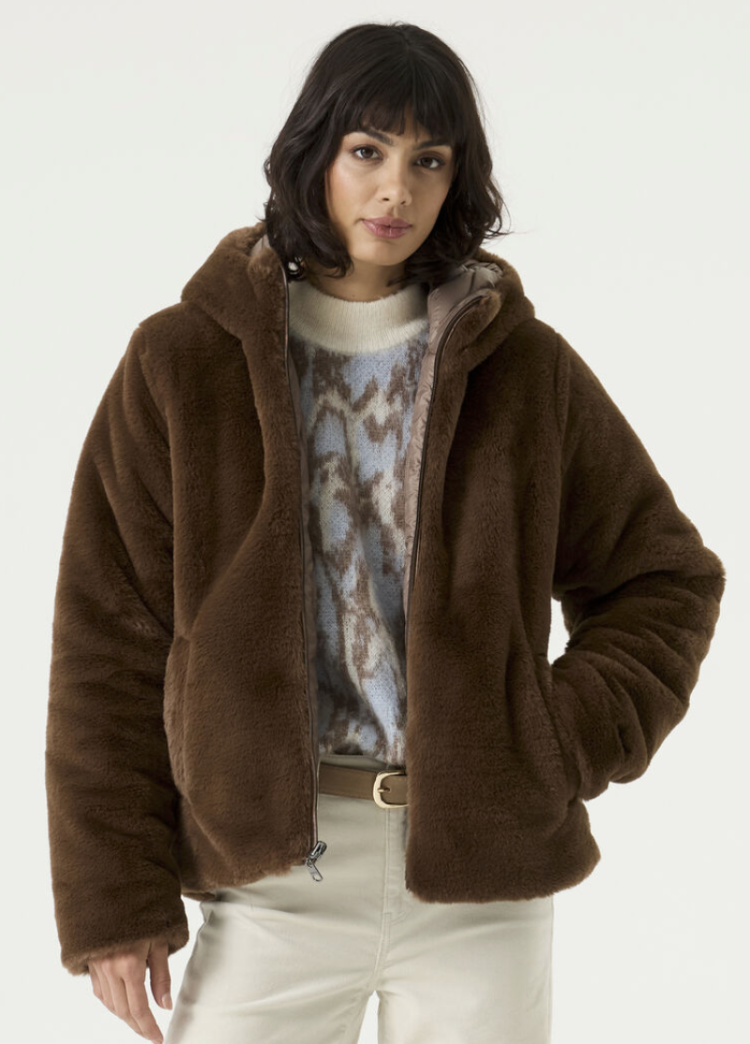 Jas reversible doorstikt versus pels 4783-deep cocoa