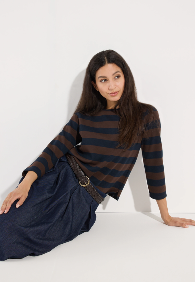 T-shirt hlm boxy gestreept 2279 espresso marine