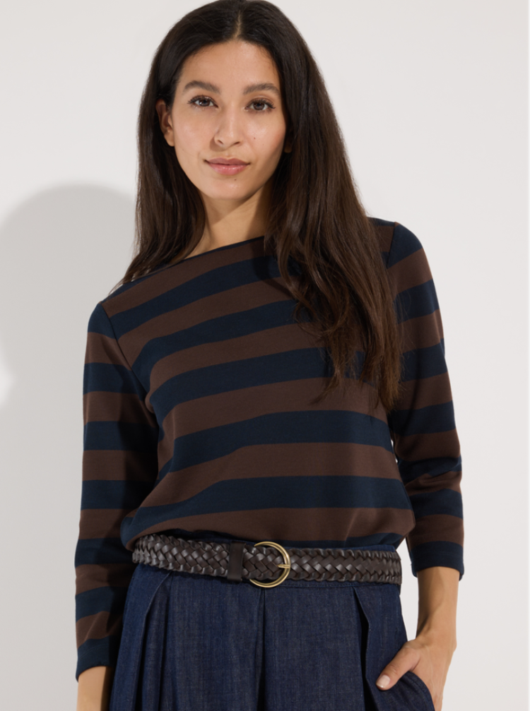 T-shirt hlm boxy gestreept 2279 espresso marine