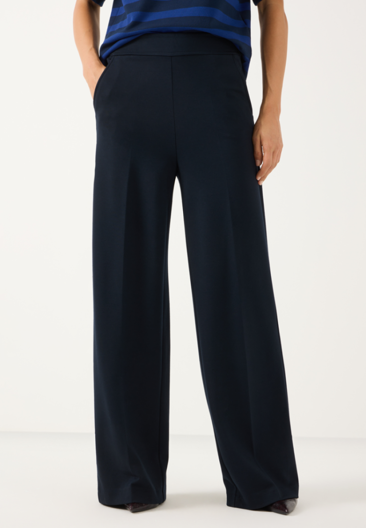 Broek brede pijpen stretch rek in taille 0375 marine
