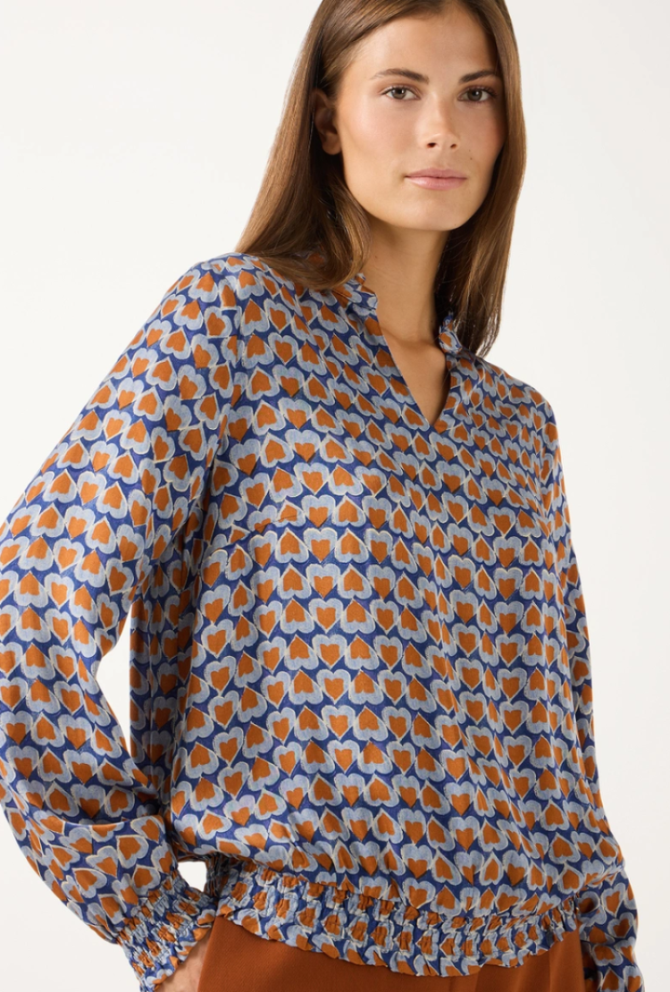 Blouse lm hartjes roest kobalt lbl 4350 heart prin