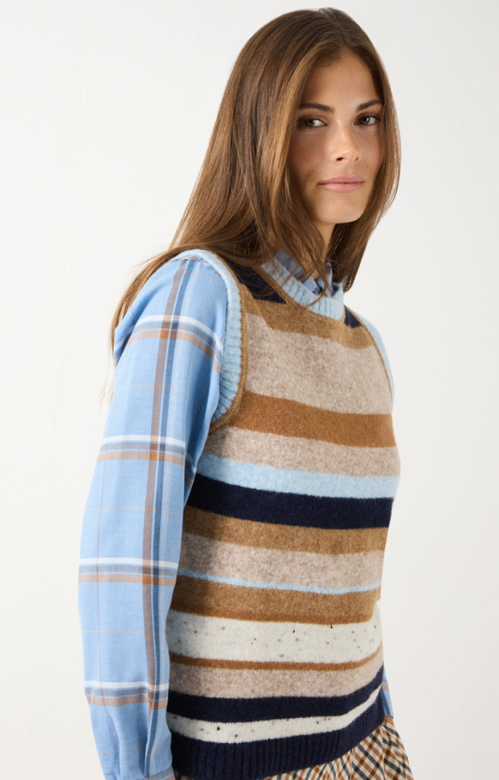 Debardeur gestreept beige camel dbl lbl 5373 multi stri