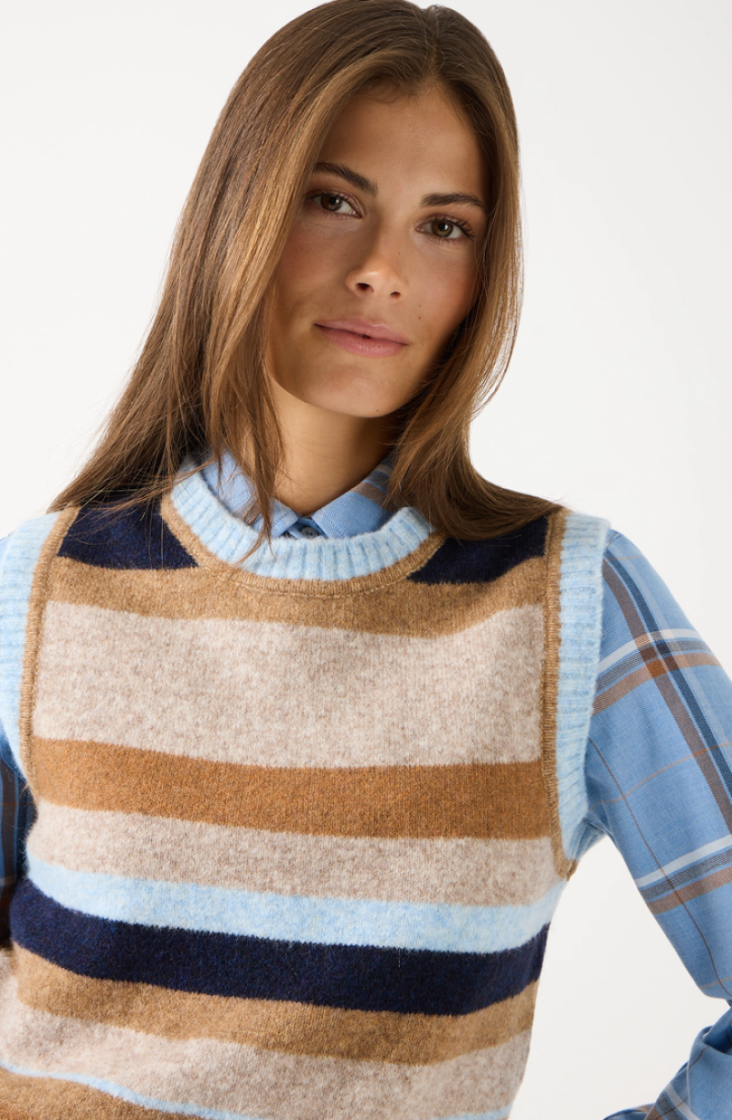 Debardeur gestreept beige camel dbl lbl 5373 multi stri