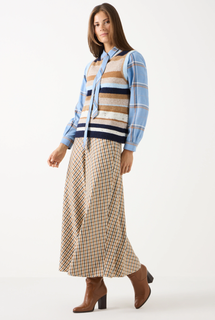 Debardeur gestreept beige camel dbl lbl 5373 multi stri