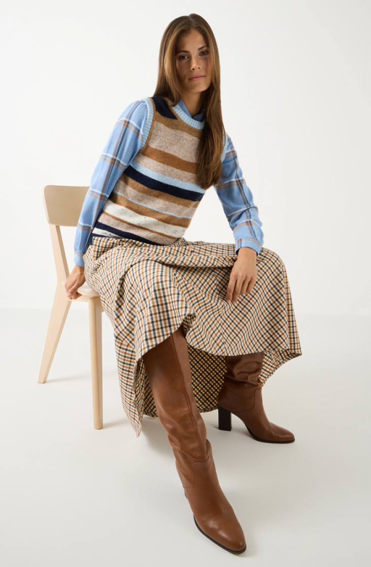 Debardeur gestreept beige camel dbl lbl 5373 multi stri