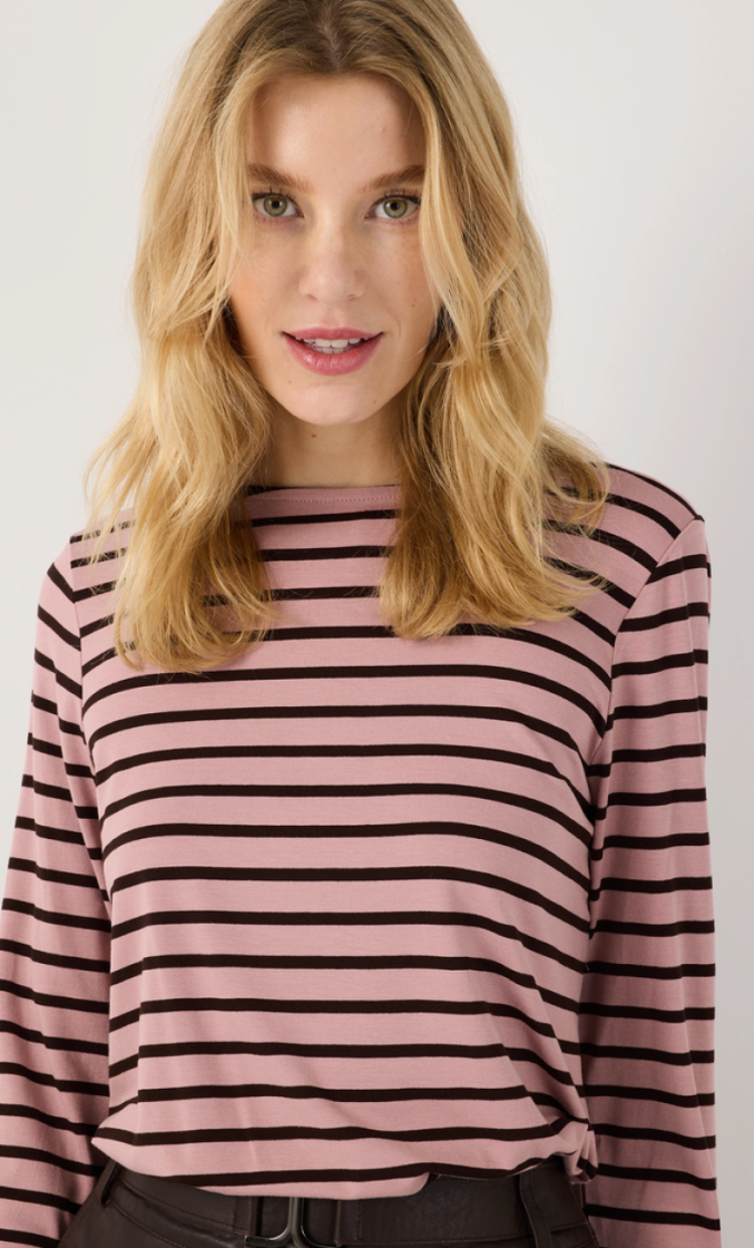 T-shirt lm strepen roze bruin 2858 small yarn