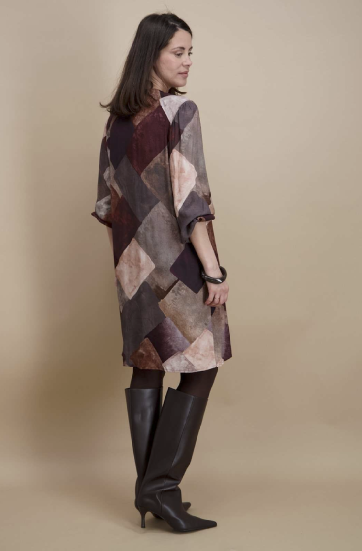 Kleed kort v lm print bordeaux zalm roest taupe 14 bordeau/rose