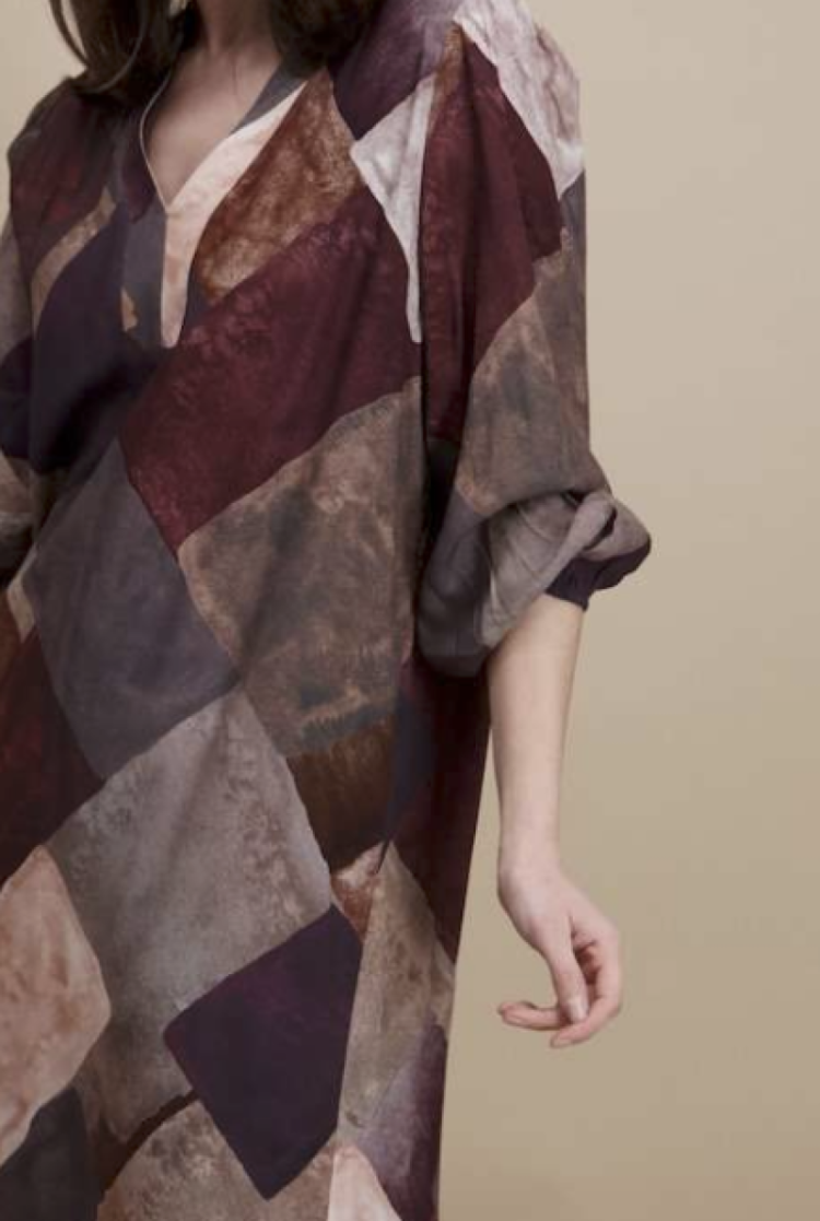Kleed kort v lm print bordeaux zalm roest taupe  14 bordeau/rose
