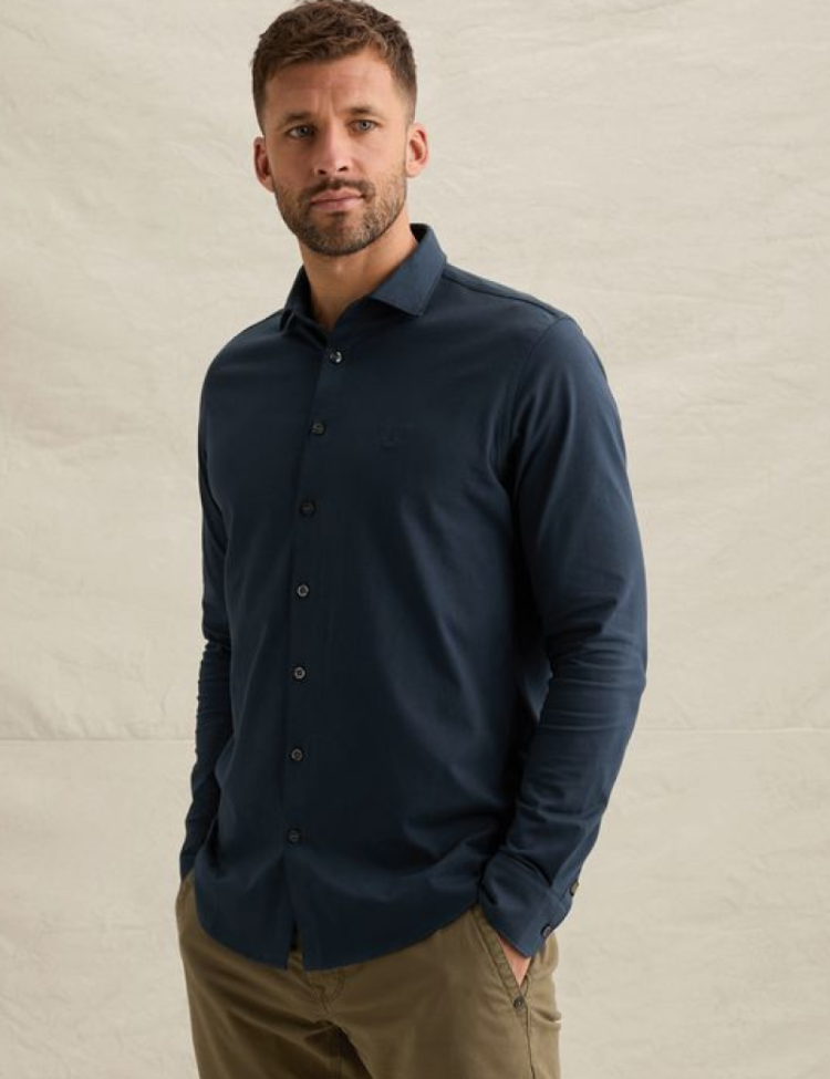 Hemd lm effen stretch 5286 Navy Blaze