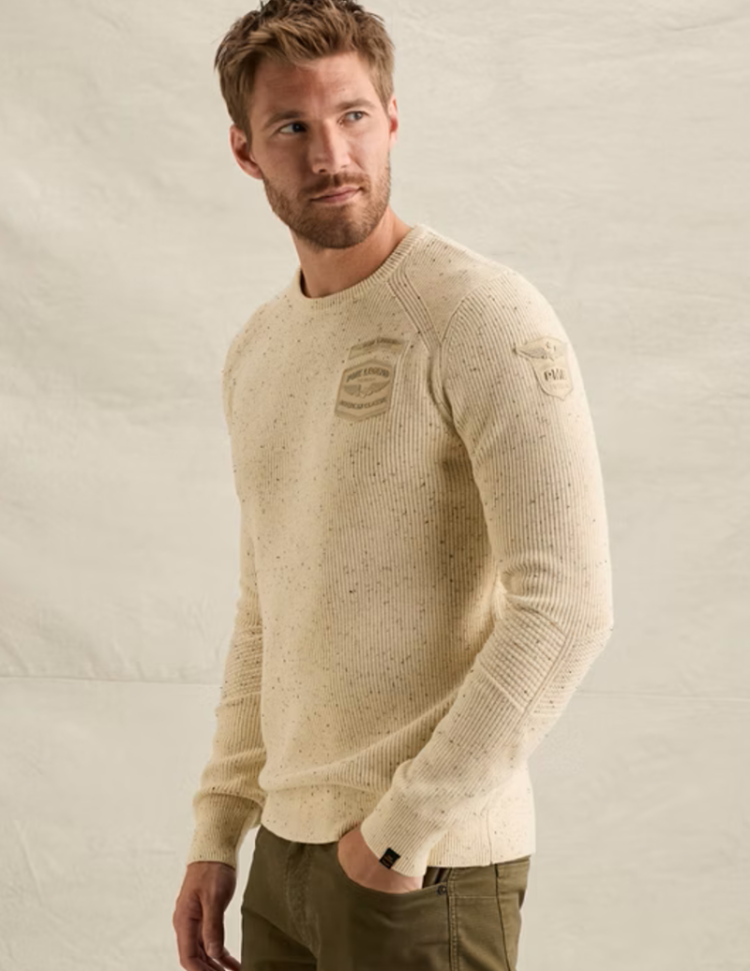 Pull met spikkels ronde hals 910 Bone White