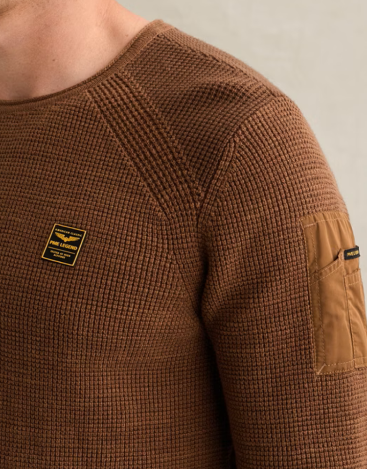 Pull effen met structuur ronde hals 8178 Arabian Spice