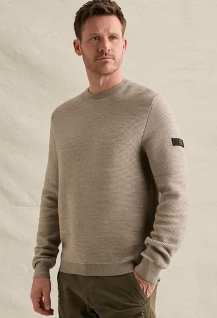 Pull gemeleerde strepen ronde hals 7013 Bone White