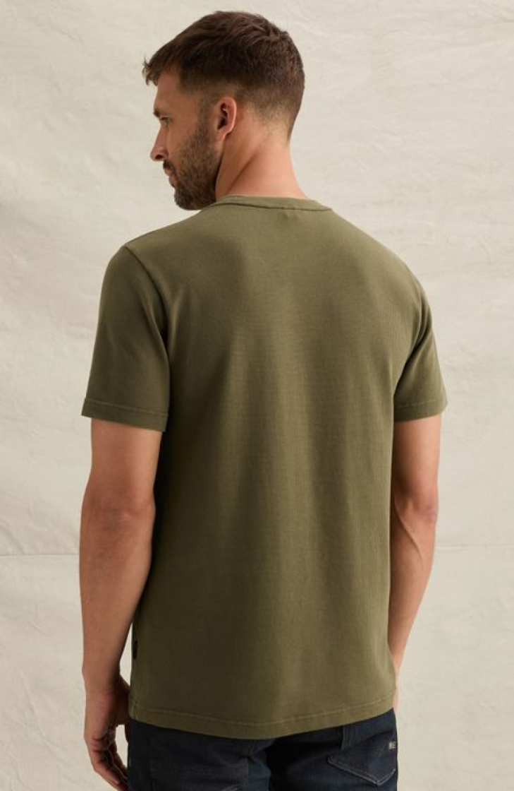 T-shirt piqué effen met kleine letters midden borst 6447 Kalamata