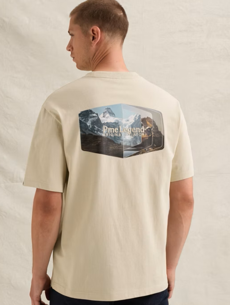 T-shirt grote gekleurde bergenbackprint 7013 Bone White
