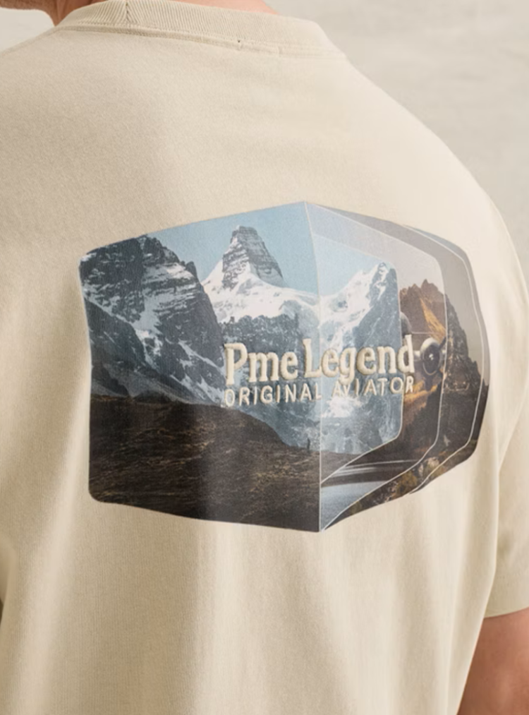 T-shirt grote gekleurde bergenbackprint  7013 Bone White