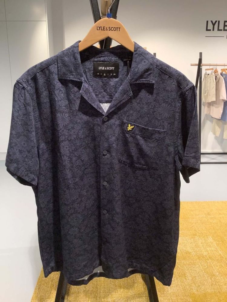 Hemd km Floral Print bowlingkraag Z271 dark navy