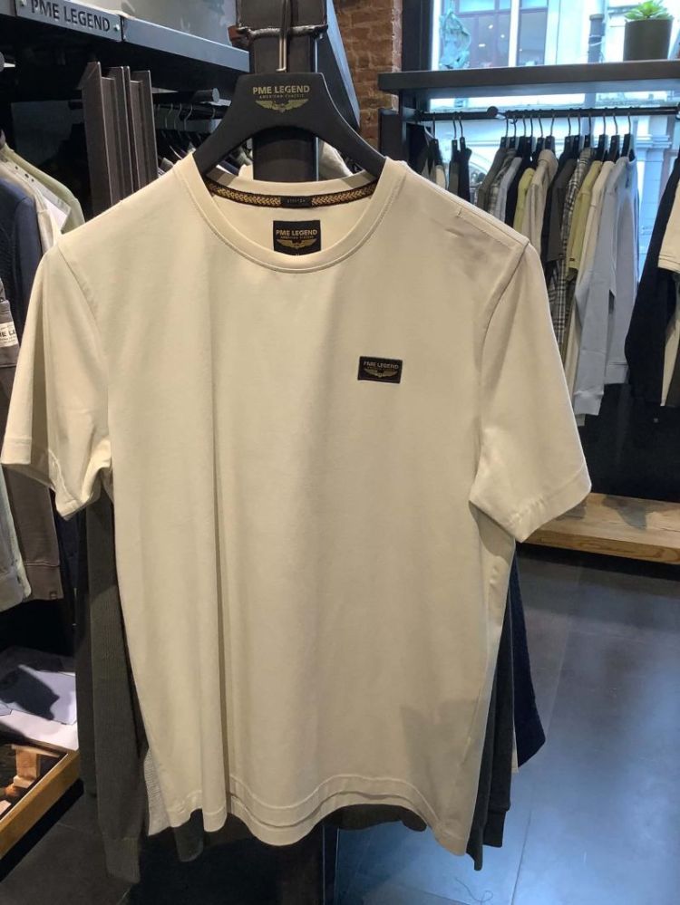 T-shirt basic klein logo op borst 7013 Bone White