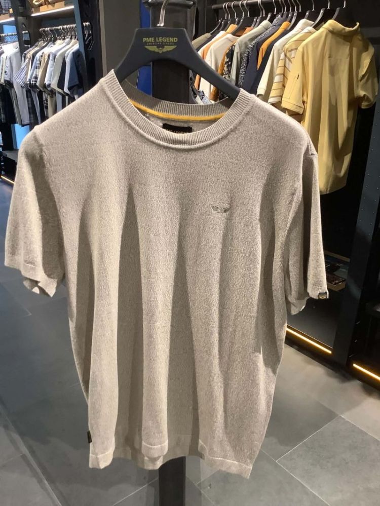 T-shirt km knitted gemeleerd 789 Light Taupe