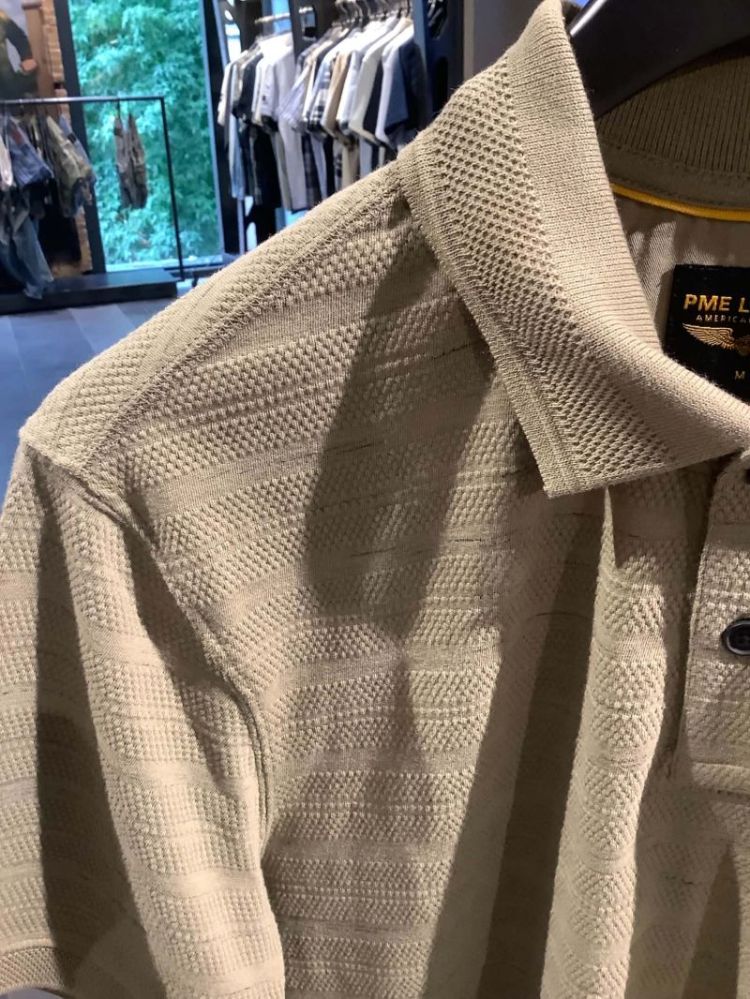 Polo km popcorn pique lijnenpatroon 789 Light Taupe