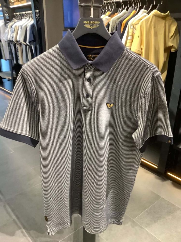 Polo km superfijne streepjes met effen donkerblauwe kraag 5281 Salute
